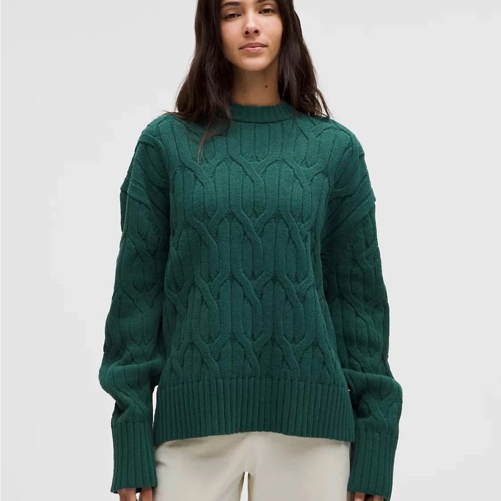Lululemon Cable Knit Oversized Crew Neck Pullover Sweater Storm Teal S